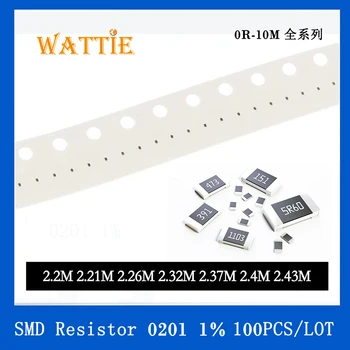 SMD Rezistor 0201 1% 2.2 M 2.21 M 2.26 M 2.32 M 2.37 M 2,4 M 2.43 M 100BUC/lot chip rezistențe 1/20W 0,6 mm*0.3 mm