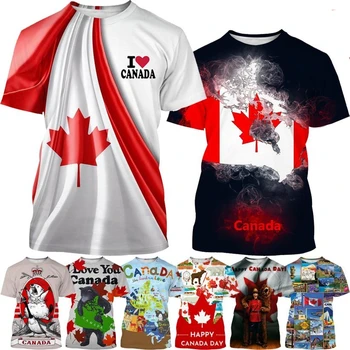 Vara fierbinte de vânzare de imprimare 3d bărbați cu mânecă scurtă T-shirt personalitate hip-hop bărbați și femei de moda Canadian flag casual T-shirt