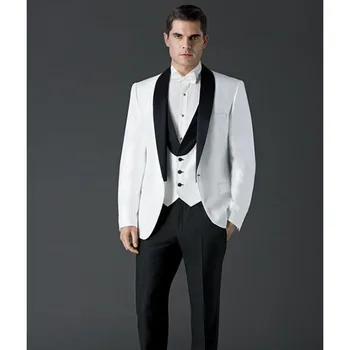 Personalizat Nasi Negru Șal Rever Mirelui Smoching Un singur Buton pentru Bărbați Costume de Nunta cel Mai bun Om Blazer (Sacou+vesta+Pantaloni+Cravata)