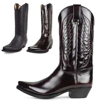 Oamenii Vest Cizme De Cowboy Din Piele De Iarnă Pantofi Brodate Cizme Înalte Pereche De Pantofi Ușoare, Confortabile Plus Dimensiune 35-482024