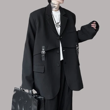 Premium Barbati Sacouri din Piele Catarama Rever Maneca Lunga Liber Straturi de Streetwear coreean Elegant Personalitate Costume Casual, Sacou