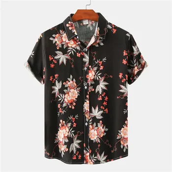 2023 Vara Noi Floral Negru Hawaiian Camasa Barbati Casual cu Maneci Scurte Buton Jos de Plaja Tricouri Barbati Streetwear Vacanță Haine 3XL
