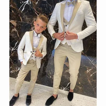 Cele mai recente Tatăl și Fiul Bărbați Costum pentru Nunta Mire, Smokinguri 3 Buc Jacquard Slim Fit Petrecere Costume de Afaceri Personalizate