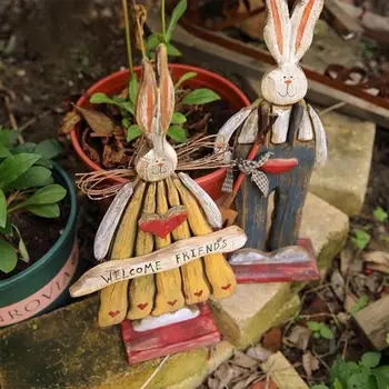 Lemn De Iepure De Paste Figurine De Grădină Iepure Ornamente Decor Acasă Zână Grădină, Terasă Ornament Decor Accesorii Pentru Masă