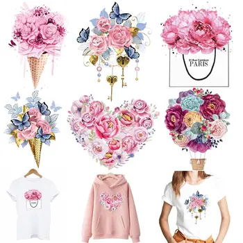Flori frumoase Termică Autocolant Pe T-shirt DIY Lavabil Fier de Transfer Pentru Îmbrăcăminte Design Amuzant Patch-uri de Pe Haine Aplicatiile