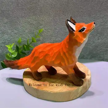 High-End Nouă Nișă De Tei Sculptat Manual Drăguț Fox Ornamente Din Lemn Masiv Creative Acasă Decorare Camera De Zi Ornamente