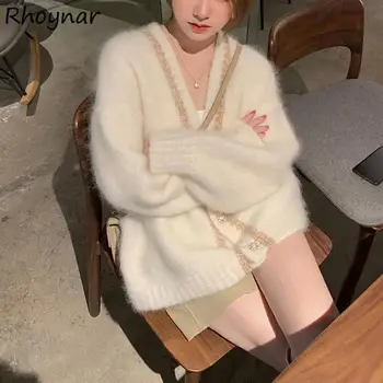Cardigan pentru Femei de Moda de Iarnă Dulce Elegant Singur Pieptul V-neck Maneca Lunga Casual Moale Stil coreean Strada Toate-meci de Warm