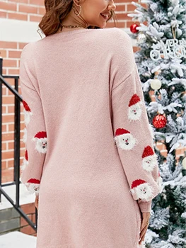 Femei Pulover De Crăciun Rochie Merry Xmas Imprimare Echipajul Gât Lung Felinar Maneca Pulover De Toamna Iarna Casual Streetwear