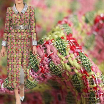 50x145cm Roz Verde Grila Punct de Fir de bumbac Vopsit Împletite Material Tweed Pentru Femei Jacheta de Toamna Costume Rochie Haina Geantă de mână DIY Pânză de Cusut
