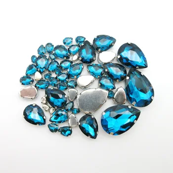 Blue zircon cristal strass se amestecă formă de lacrimă 7 dimensiuni de argint gheara flatback coase pe stras nunta rochie de saci de pantofi de decorare