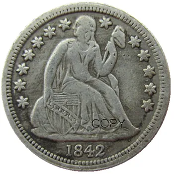 NE Liberty Așezat Ban 1842 P/S Argint Placat cu Copia Monede
