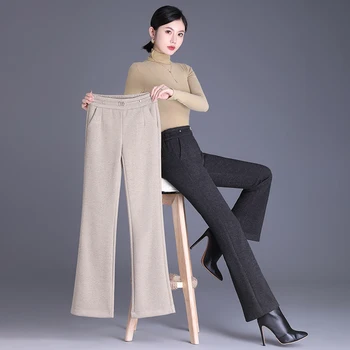 Iarna 2023 Lână Cizme Pantaloni Costum de Afaceri pentru Femei Temperament Pantaloni Plus Dimensiune Grăsime Surori Privat Pantaloni Elastic Talie Cinched