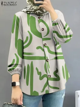 ZANZEA Toamna cu Maneci Lungi Tricou Imprimat de Moda pentru Femei Musulmane Abaya Bluza Vintage Turcia Abaya Hijab Topuri Haine Islamice 2023