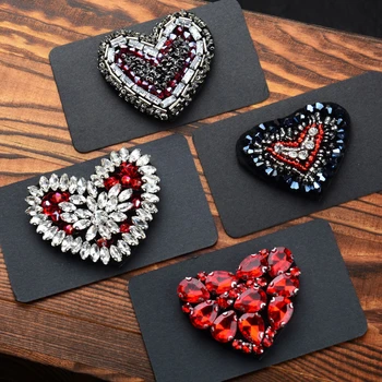 Lucrate manual cu Margele Stras Patch-uri în formă de Inimă Brodat Cusut pe Patch-uri pentru Haine DIY Aplicatiile Decorative, Haine, Pălării