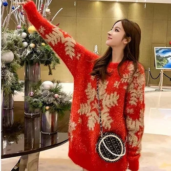 Crăciun fericit Festiv Fulg de nea Broderie Roșie Pulovere pentru Femei de Iarnă Y2k Moda Harajuku Streetwear Femei Vrac Knitwears