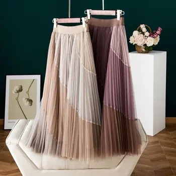 Femei Fusta Elegant a-line Jupe Talie Mare Leagăn Mare Cutat 2023 Faldas Mujer De Moda Culoare de Contrast de Imprimare Tifon
