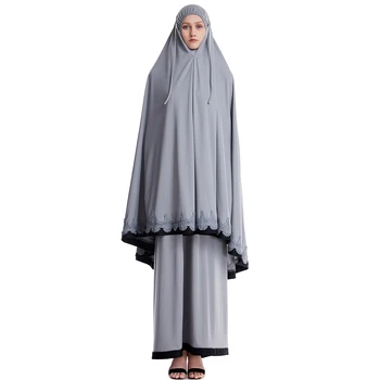2 Buc Femeile Musulmane Culoare Solidă Dantelă Lung Hijabs Abaya Lungime De Glezna Arabe Doamnă Modestă Tub Fuste Rugăciune De Ramadan, Eid Îmbrăcăminte