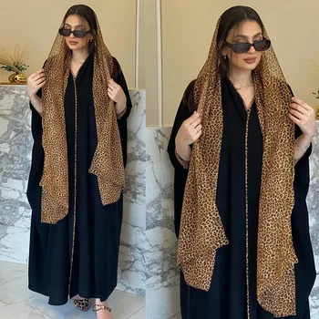 2024 Noi Islam Abaya Rochie de Moda Cardigan Leopard Sifon Culoare Bloc Halat Femme Musulmane cu Bandă de susținere pentru Orientul Mijlociu Arab