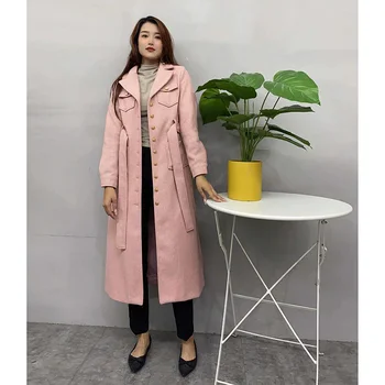 2023 Toamna Iarna Nou Stil la Modă de Lungă Dantelă Sus Uzură Exterioare Design Sentiment Slim Fit de culoare roz cu Dungi Butonul Haină de Lână Femei