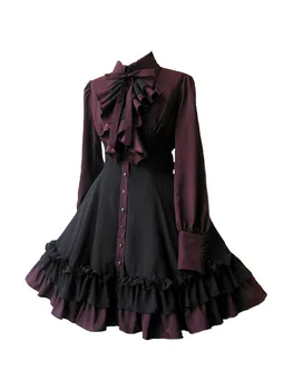 2024 Noi Femeile Epocă Palatul Lolita Rochie Bow Guler Talie Mare Victorian Princess Dress Gotic Renascentist Volane Rochie De Petrecere