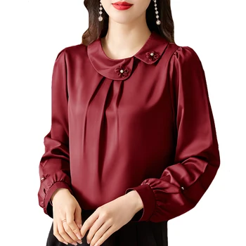 M-4XL Elegant pentru Femei de Moda de Îmbrăcăminte 2023 Toamna anului Nou Maneca Lunga, Pulovere Topuri de Moda Bluza din Satin Cămașă Blusa