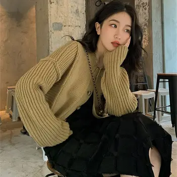 Toamna Cardigan Femei Nouă Licitație Solid Simplu Coreean Tricotate Sacou Confortabil Pierde O-Gât Cu Mâneci Lungi Pulover Vintage Tricotaje T221