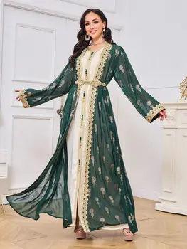 noul Arabe Rochie de Petrecere Abaya Femei 2 Bucata Set Haine Islamice Curea Bandă de Dantelă Caftan Vestidos Maxi Elegant Caftan