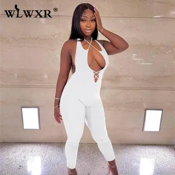 WLWXR Primavara Toamna Gol Negru Body Sexy Backless 1-O Bucată de Club Haine Pentru Femei Salopetă fără Mâneci Bodycon Salopeta