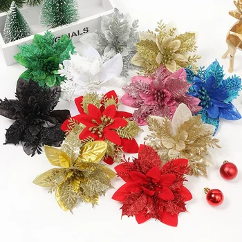14cm Sclipici Artificiale Flori de Craciun Xmas Ornamente pentru Pomul de Crăciun Decoratiuni pentru Casa de Anul Nou Decor Navidad Cadouri