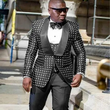 Negru Verificați Puncte se potrivesc Subțire pentru Bărbați Costume pentru Nunta 3 bucată din Africa Mirele Smoching Personalizate Om de Moda Sacou Vesta Pantaloni 2023