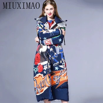 MIUXIMAO Moda Vrac Hanorac Câine de Flori Vintage X-Long pentru Femei de Iarnă CoatFemale Palton Extrem de Cald Jos Haina Femei