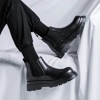 Stil britanic casual barbati original din piele cizme negre elegante, pantofi platforma cowboy platforma glezna cizme de afaceri chelsea botas