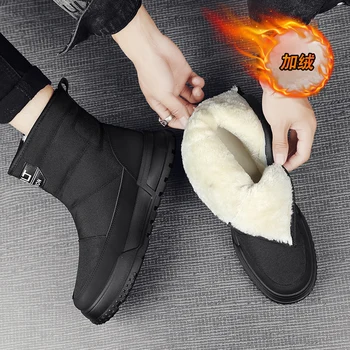 În aer liber, Moda Casual Pantofi pentru Bărbați de Iarnă Plus de Catifea Neagră, Cizme de Zapada High-top Confortabil Cald Bumbac Cizme cu Fermoar Lateral