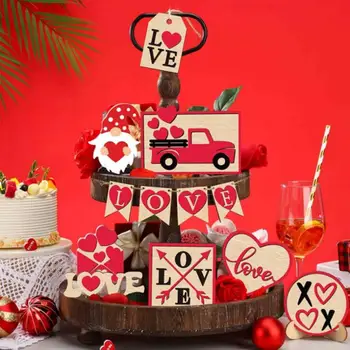 Lemn de Ziua Îndrăgostiților Niveluri Tava Decor Provizii de Masă Ornamente Drăguț Tava Tema Dragoste Decor Tăvi pentru Petrecerea Acasă Decorare