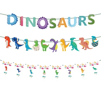 Dinozaur Tematice Hârtie Ghirlanda Bannere Dino Bunting Copii Baieti Jungle Safari Baby shower 1 Fericit Ziua de naștere Petrecere Decoratiuni