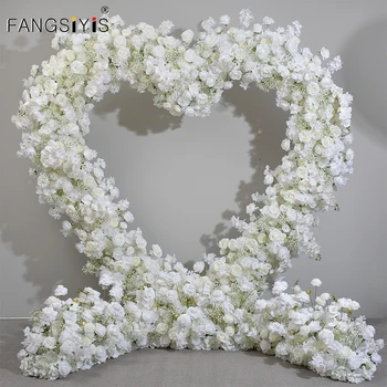 Dragoste Inima în Formă de Arc de Rama Decor 5D fildeș a crescut babysbreath Florale Rând Aranjament Nunta Fundal Flori Sta Eveniment Recuzită