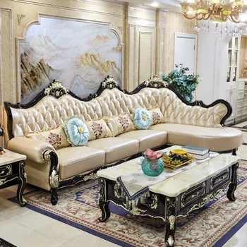CJ stil European canapea de piele de lux neoclasic mici de familie camera de zi canapea de colt combinație villa mobilier American