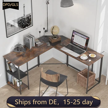 L-în formă de birou cu etajera, birou de acasa (negru+tara maro) dimensiune 38.03*18.89*38.03 cm