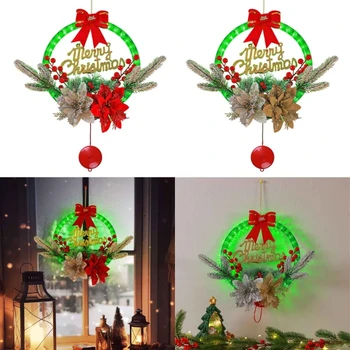 Coroană de crăciun cu Lumini LED-uri Ușa din Față Cuier Ghirlande Artificiale fructe de Padure Agățat Ornamente, Decoratiuni de Perete 2023