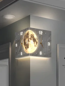 camera dublă pe colț-verso luminos creative ceas de perete, lampa de Luna colț ceas de perete gaura-gratuit colț ceas