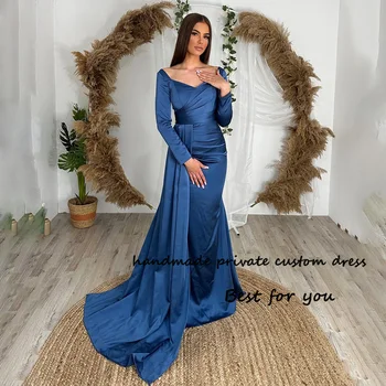 Albastru Sirena Rochii de Seara cu Fusta arab Dubai Petrecere Bal Rochie cu Maneci Lungi Elgant Femei Rochii Formale