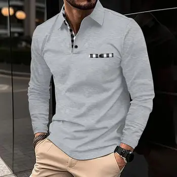 2024 barbati primavara cu maneci lungi T-shirt Casual de afaceri cataramă Moda T-shirt tricou polo
