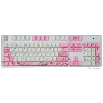 104 Cheie rusă Backlit PBT Keycap Alb Roz Sakura Model Pentru Cherry MX Kailh Gateron Outemu Keyboard Design Capac Fata