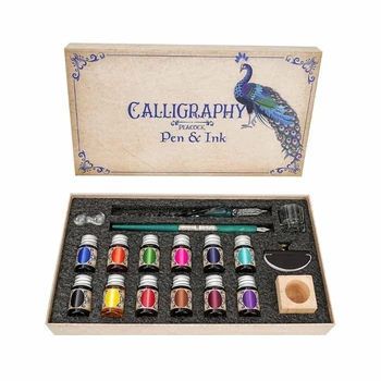 Pahar Baie Stilou Cerneală Pixuri Caligrafie Set pentru Incepatori Rainbow Crystal Pix cu 12 plina de culoare de Cerneală pentru Desen Scris de Artă
