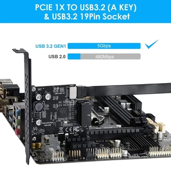 PCI-Express 3.0 X1 USB3.2 20Pin Coloană Adaptor pentru PC Desktop USB 3.2 Gen1 de TIP E（UN-CHEIE）pentru Card de Expansiune D720201 Cip