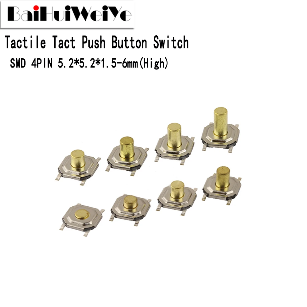 50Pcs 5.2*5.2 Mare De 1.5-6.0 Atinge Tact Switch 4 PIN Metal SMD Tactile 12V Micro Comutator Buton de Cupru Picioare Taste