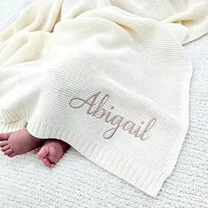 Personalizate Brodate Pătură Copil cu Numele, Moale de Bumbac Tricot Nou-născut Înfășat Pătură pentru Copil de Dus Cadou