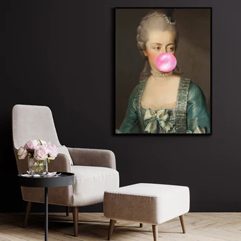 Marie Antoinette Suflare Guma De Mestecat Roz Panza Pictura Arta De Perete De Epocă Amuzante Modificat Art Poster Portret Digital Download