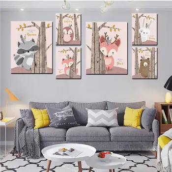 Simplu stil Nordic desene animate animal print panza pictura iepure, vulpe, cerb ascunse poster camera copiilor arta de perete decor imagine