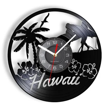 Hawaii Holiday Beach Disc De Vinil Ceas De Perete Palmier Tropical Surfers Home Decor De Călătorie Ambarcațiuni Statele Americane Opera De Arta